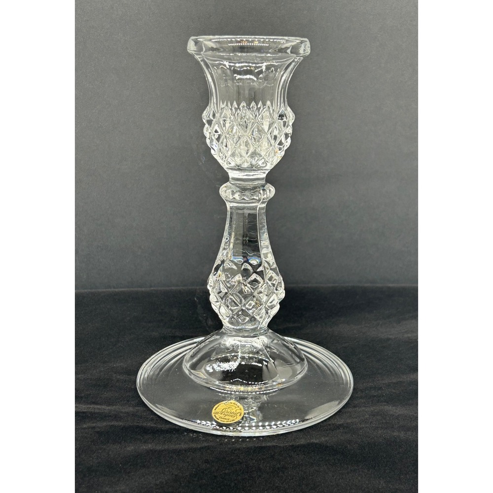 Cristal d'Arques France Lead Crystal Candlestick Holder Diamond Cut 6.5 Inch